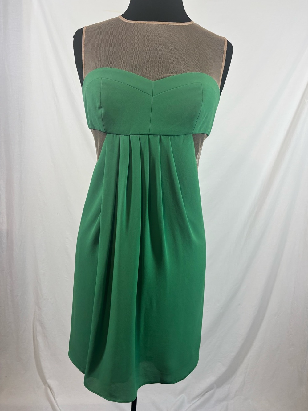BCBGMaxAzria Green Aicha Strapless Dress with Nude Illusion Yoke Cocktail NWT 8